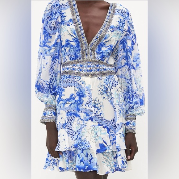 Camilla Blue Heart of a Dragon Button Front Frill Dress, Medium - Picture 2 of 5